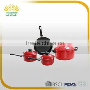 Red Carbon Steel 7PC Strainer Cheap Cookware Set thumbnail-1
