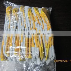 Cow Split Leather Safety Glove With Patch Palm Yellow Cotton Drill Back thumbnail-2