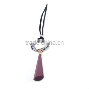 Silver Double Hoops Geometric Rubber Pendant Necklace Suede Velvet Leather Necklace Geometric Long Sweater Necklace thumbnail-3