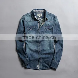 Men Denim Shirts, Long Sleeve Shirt With Embroidery, Men Vintage Denim Shirt,washed Denim Shirts thumbnail-1