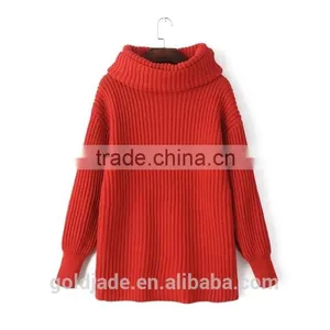 Fashion High Quality Long Sleeve Turtleneck Brown Pullover Sweaters for Women thumbnail-2