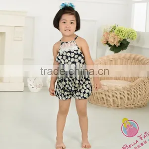 2017 Newest Rose Light Pink Floral Cotton Belt Jumpsuit for Baby Girls thumbnail-6