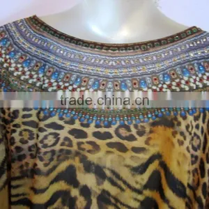 Leopard Georgette Crystal Embellished Short Kaftan CAFTAN Tunic Poncho Blouse thumbnail-6