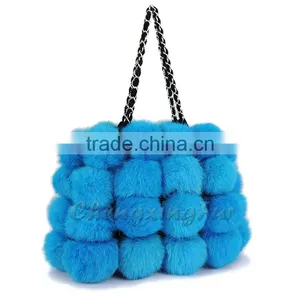CX-H-11 Latest Fashion Handbag Real Rabbit Fur Hand Bag With Leather Trim thumbnail-3