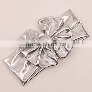 Cool Baby Girls Metal Color Headband 2017 Newborn Kids Elastic Cotton Hair Band Bows Hair Accessories thumbnail-2