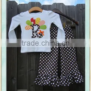Turkey Initial Ruffle Pant Set Thanksgiving Day Outfit Kids Clothes Children's Fall Clothing thumbnail-1