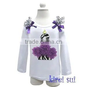 Girls Birthday Clothes - White Long Sleeves Shirt Top With Purple Cupcake Number 3 thumbnail-1