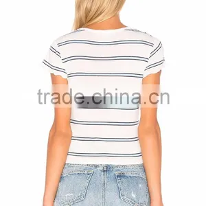 2018 Guangzhou Shandao Factory New Design Summer Casual 160g 100% Cotton Short Sleeve O-Neck Wholesale Striped T-Shirt thumbnail-3