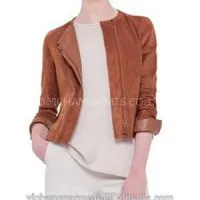 Women Leather Jacket With Zipper On Front Panel thumbnail-1