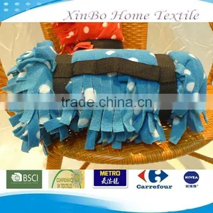 2013 OEM Dot Printed Polar Fleece Blanket With Fringes in Blue&Red Colors thumbnail-1
