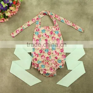 Girl's Flower Printing Wide Stapped Romper for Baby thumbnail-4