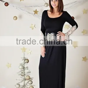 Mommy and me Maxi Dresses Lace Fabric Ladies One Piece Black Dress thumbnail-3