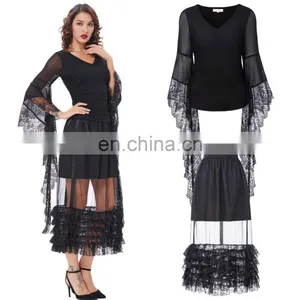 Belle Poque Retro Vintage Sexy Women's Ruffled Lace Hem See-Through Long Skirt BP000348-1 thumbnail-6
