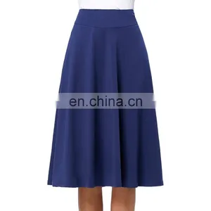 Kate Kasin Occident Women's High Stretchy Navy Cotton High Waist A Line Flared Skirt KK000279-2 thumbnail-1
