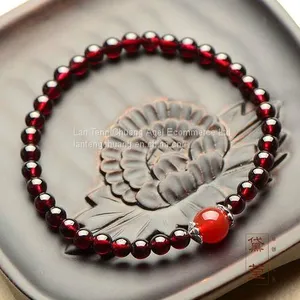 Garnet Back Chain Silver Ornament Pure Silver 925 Ornament Ancient Wind Hand String Natural Crystal Wine Red 5mm thumbnail-1