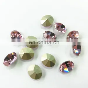 Silver Base Point Back Rose Crystal Stone Oval Shape thumbnail-2