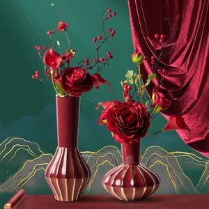 Chinese Jingdezhen Electroplate Red Blue White Green Ceramic Flower Vase For Dining Room Decor thumbnail-4