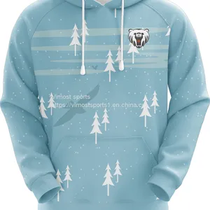 Blue Customized Sublimation Hoodie With White Tree thumbnail-1