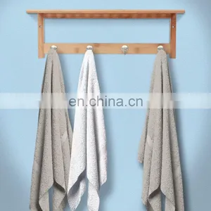 Bamboo Bathroom Shelf Wall Mounted Storage Organizer Towel Shelves Kitchen Living Room With 4 Stainless Steel Hooks thumbnail-2