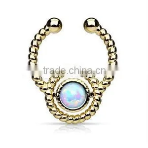 Faux Opal Flax 316L Surgical Steel Fake Septum Clicker Nose Piercing Body Jewelry thumbnail-1