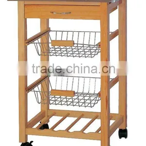 Solid Wood S/S Top Kitchen Trolley thumbnail-1