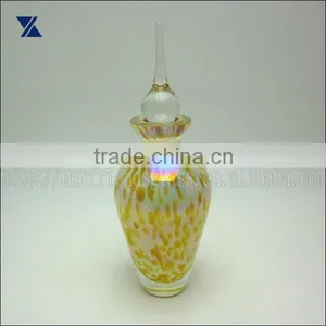 Hand Blown Cased Glass Perfume Bottle, Scent Bottle, Reed Diffuser White Yellow Spatter thumbnail-1