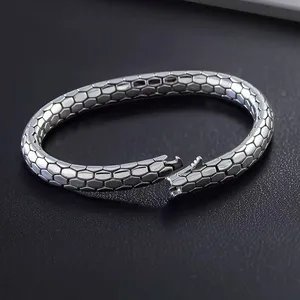 925 Sterling Silver Bracelet, Fine Work, Snake Pattern Bracelet, Bracelet, Trendy Thai Silver, Retrostylish Distressed Jewelry thumbnail-1