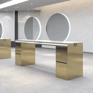 Stainless Steel Hair Salon Mirror Luxury Led Light Wall Mounted Hair Salon Mirrors Station thumbnail-2