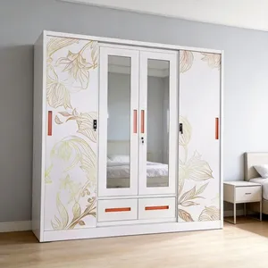 Home‑use Knock‑down Steel Storage Cabinet UV Printed Wardrobe 3‑Door 4‑Door Clothes Organizer Cabinet With Mirror Drawers Custom Color Export thumbnail-2