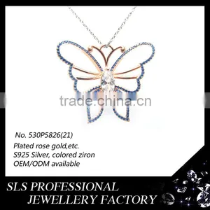 S925 Silver Gold Women Necklace With Big Large Pendant Butterfly Shape Pendant thumbnail-1