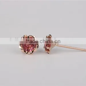 Fashion 10k Rose Gold Beatiful Flower Red Tourmaline Stud Earring Jewellery thumbnail-4