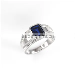 Classical 925 Sterling Silver Promotional Man Ring With Synthetic Sapphire Stone thumbnail-1