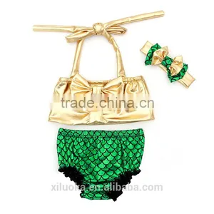 2-6 Years Old Girls Swim Suit Gold Green Mermaid Tail Swim thumbnail-1