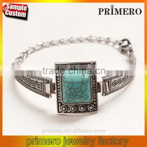 New Vintage Tibetan Silver Square Turquoise Bracelet Bangle Jewelry Wholesale thumbnail-1