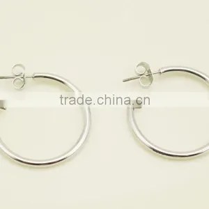 Simple Small Shiny Silver Color Open Circle Stud Earrings thumbnail-3