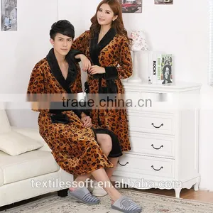 2015 New Design Coral Fleece Couples Sexy Leopard Bathrobe thumbnail-1