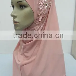 H299 Latest One Piece Instant Hijab With Lace and Rhinestones,muslim Scarf thumbnail-5