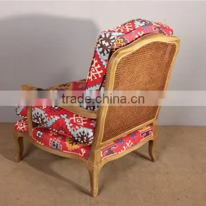 French Style Wooden Cane Back Living Room Armchair thumbnail-2