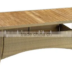 Outdoor Dining Set in Nature Flat Wicker Includes Six Chairs and Dining Table With Teak Wood Glass Table Top thumbnail-3