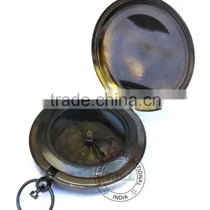 ANTIQUE DALVEY COMPASS 3" - PUSH BUTTON POCKET COMPASS - NAUTICAL BRASS ANTIQUE COMPASS thumbnail-2