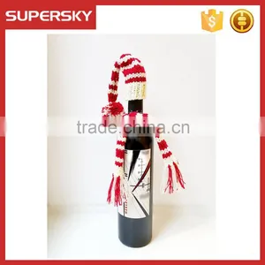 C1572 Wine Bottle Santa Hats Red White Stripe Knitted Wine Bottle Topper Christmas Gift Santa Midget Hat and Scarf thumbnail-1