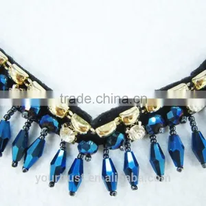 Navy Bead Mix Colored Clear Rhinestone Necklace thumbnail-2
