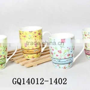 Dehua 10oz Fine Bone China Mug Coffee Mug With Handle and Decal Flower thumbnail-5