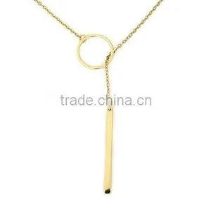 Yellow Gold Over Sterling Silver Open Circle and Dangling Bar Lariat Necklace thumbnail-1