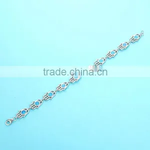 925 Sterling Silver Blue Opal Hamsa Hand Shape Bracelet SBI160W thumbnail-5