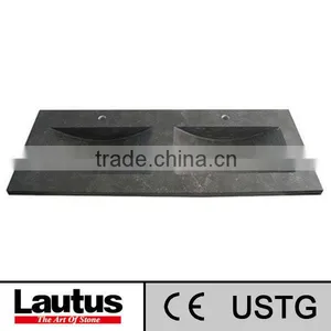 Blue Stone Bathroom Sinks With Two Faucets thumbnail-1