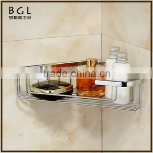 Classic-Style Simple Brass Chrome Finishing Wall Mounted Brassbathroom Accessories Double Corner Basket thumbnail-3