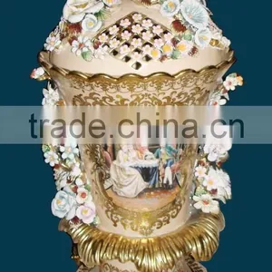 Birds and Flowers Decorated Ceramic Jar, Hand Painted Luxury Designed Jar thumbnail-4