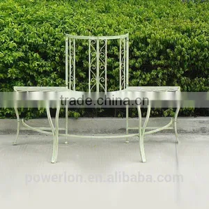 Antique Green Half Round Tree Seat Bench Wrought Iron Metal thumbnail-1