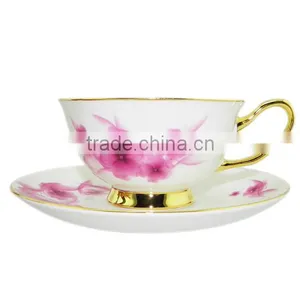 Hot Wholesale 200ml Bone China European Style Flower Pattern Tea Cup With Saucer Set for Promotion Gift thumbnail-1